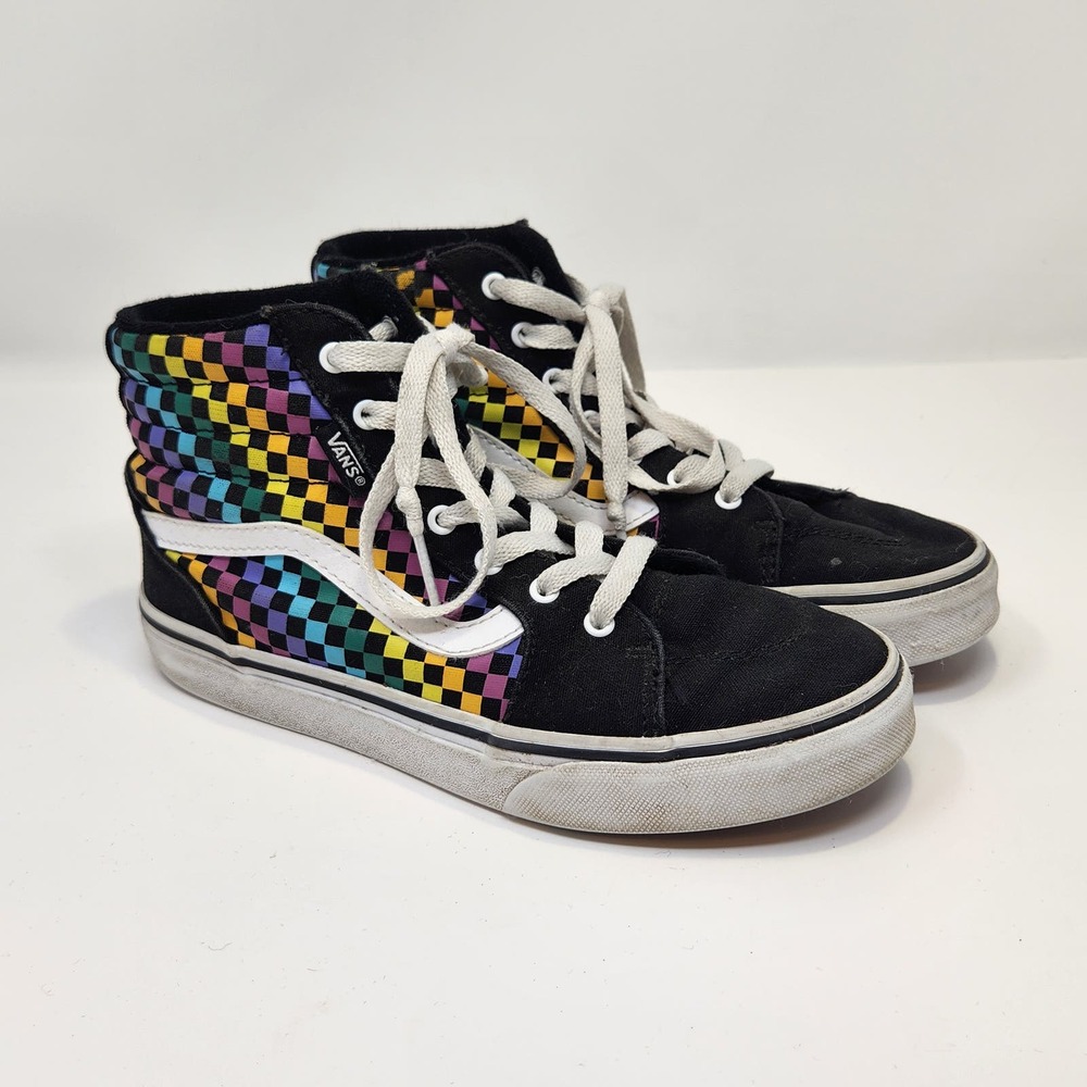 Vans Youth Filmore Black Rainbow Checkerboard High Top Sneakers Size 3 Missy